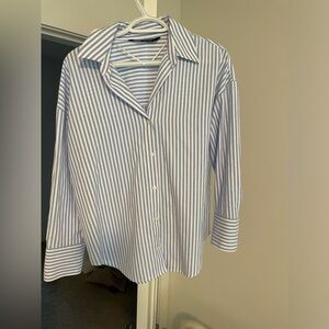 Zara Blue and White Striped Button-Down Shirt